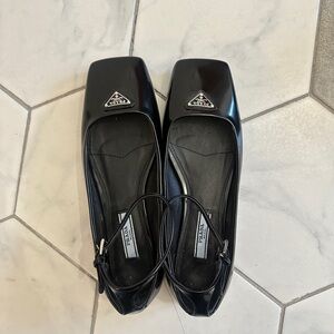 Prada Women's Black Square-Toe Flats